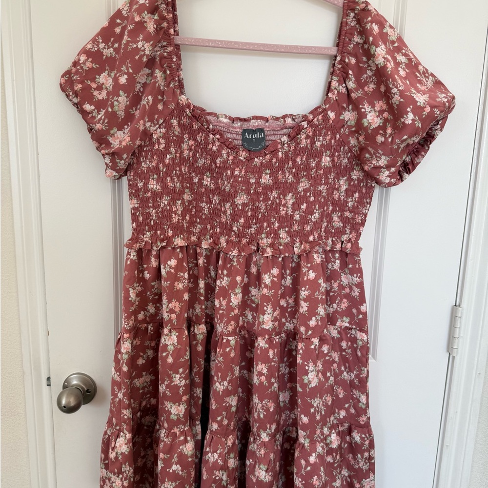 ARULA Pink Floral Smocked dress